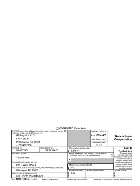 Form 1099 Nec Recipient Tax Info Pdf Irs Tax Forms Government