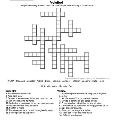 Voleibol Completa El Crucigrama Utilizando Las Palabras Para Llenarlo