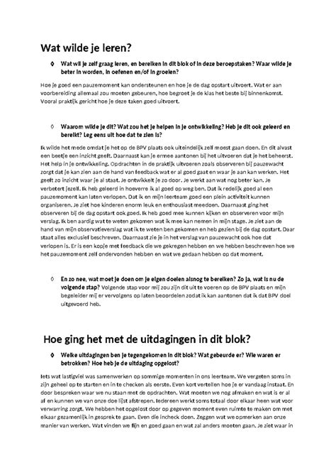 Evaluatie Reflectie Verslag Wat Wilde Je Leren Wat Wil Je Zelf