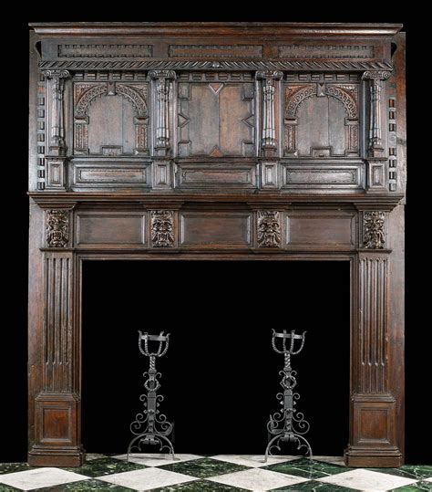 Antique Period Jacobean Carved Oak Chimnyepiece And Overmantel Wooden