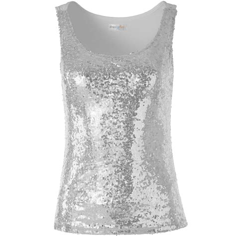 Damen Pailletten Top Tr Gertop Shirt Bluse Sexy Party Glitzer Festlich