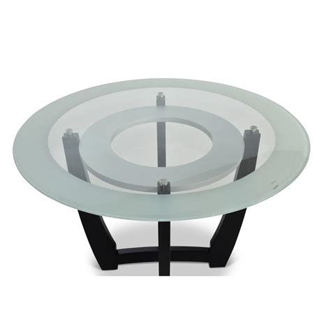 Verano 45 Round Frosted Tempered Glass Top Kitchen Dining Table With Espresso Solid Wood Base