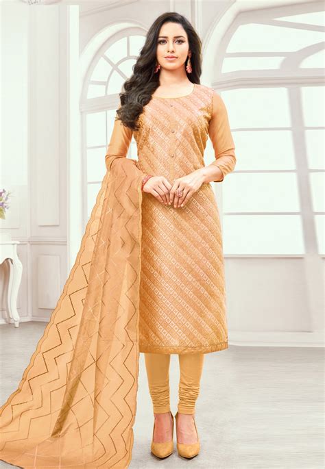 Beige Cotton Churidar Suit 192480 Churidar Suits Churidar Indian