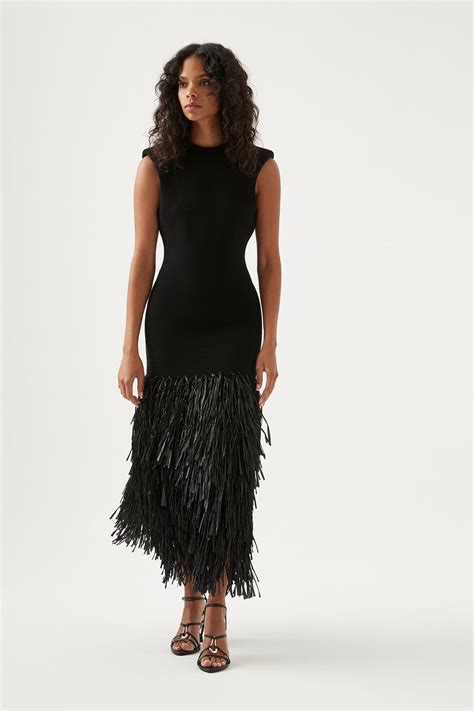 Aje Rushes Raffia Knit Midi Dress In Black Lyst