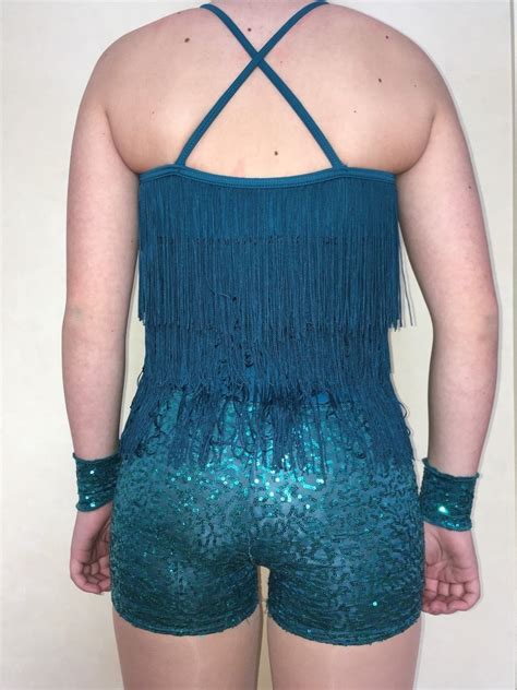 MC Preloved Solo Weissman Teal Fringe 2 Piece Costume Size MC Dance