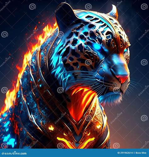 Tiger with Fire Flames on a Dark Background. 3d Illustration Generative ...