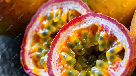 Premium Photo Closeup Image Of A Passion Fruit Cut In Half Showing