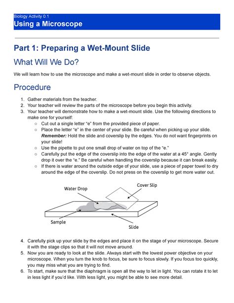 Biology Activity Asdf Biology Activity Using A Microscope Part