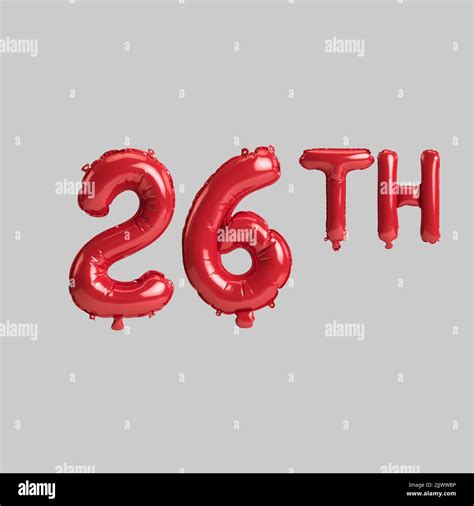 3d illustration of 26th red balloons isolated on white background Stock ...