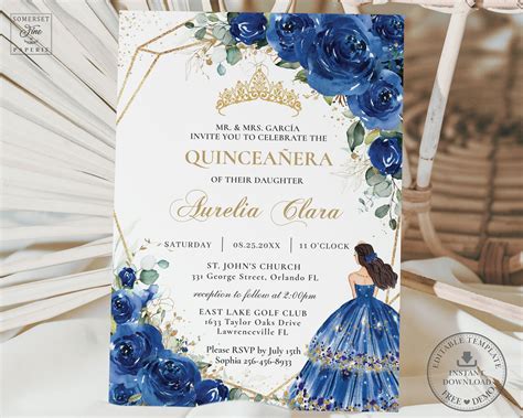 Royal Blue Quinceanera Invitations