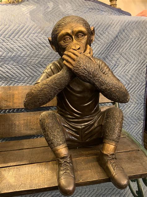 Three Wise Monkeys On Bench Large Bronze Statue Bronze Size 52 X 32