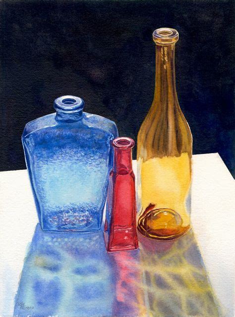 Glass Bottles Original Watercolor Painting By Cathy Hillegas 12x16