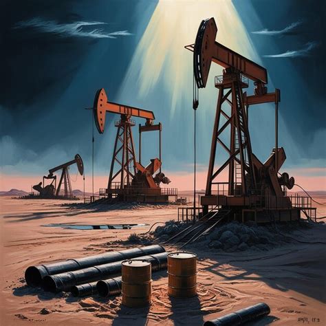 Oil Drilling Derricks At Desert Oilfield Crude Oil Production From The