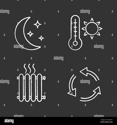 Air Conditioning Chalk Icons Set Night Climate Summer Temperature