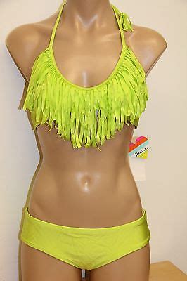 New Raisins Swimsuit Bikini Pc Set Fringe Bra Sz S Lime Ebay