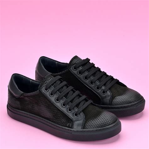 Black Genuine Leather Sneakerswomens Genuine Leather Etsy