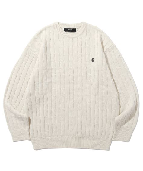 Musinsa Trillion Washable Boat Embroidery Cable Crew Neck Knit Ivory