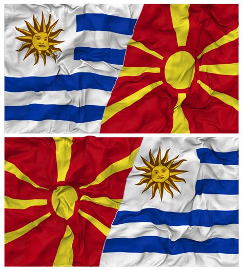 North Macedonia And Uruguay Half Combined Flags Background With Cloth