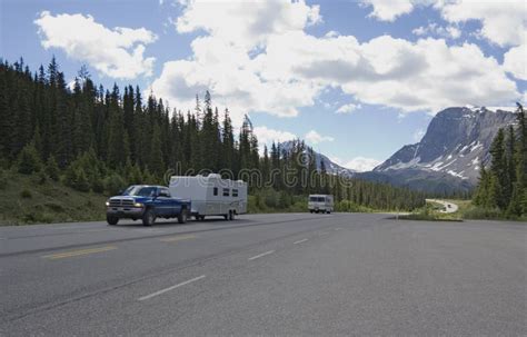 Pickup with Trailer Having a Good Trip in the Rockies Stock Image - Image of beauty, journey: 766587