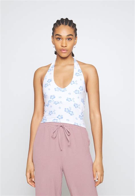 Hollister Co Bare Vneck Halter Toppi White Blue Sininen Zalando Fi