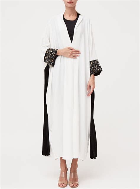 Monochrome Abay Black White Abaya With Hand Embroidery Comes With