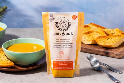 ON Happy Planet Carrot Ginger Turmeric Soup Garlic Bread Bundle