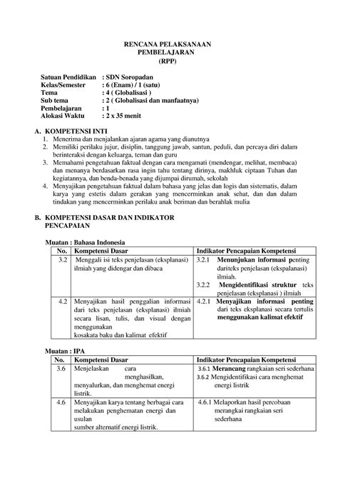 Rpp Tematik Kelas Tema Subtema Pembelajaran Rencana