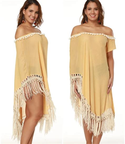 Plus Size Beach Cover Up Women Bikini Tassel Long Dress Sexy Swimwear