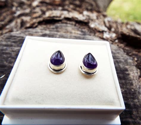 Amethyst Earrings Silver Studs Gemstone Handmade Sterling Purple