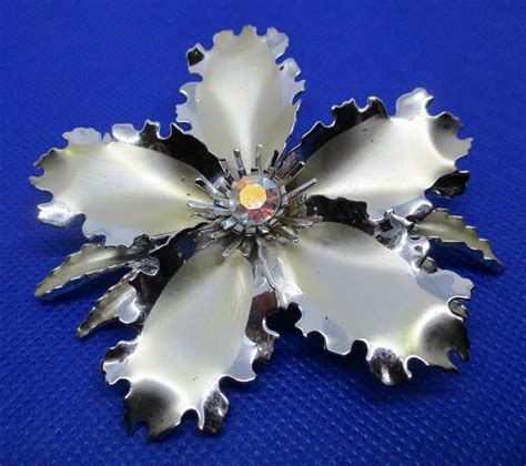 Huge Ab Rhinestone Flower Brooch Silver Tone Metal Flower Etsy