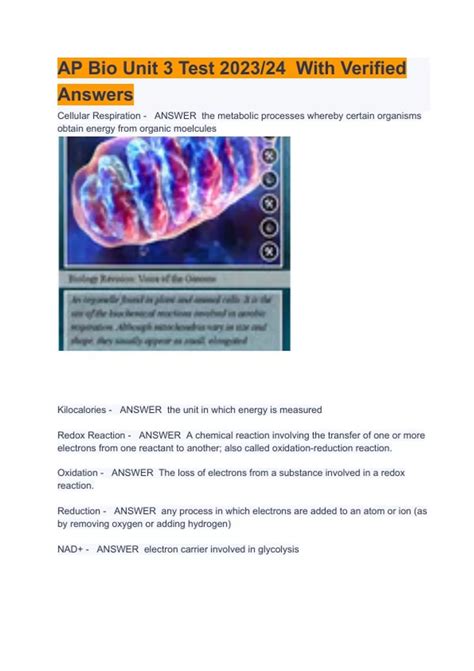 Ap Bio Unit 3 Test 2023 2024 Questions And Answers Verified Answers A Graded Ap Bio Unit 3