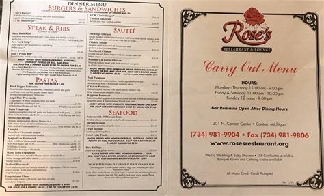 Menu at Rose's Restaurant & Lounge, Canton