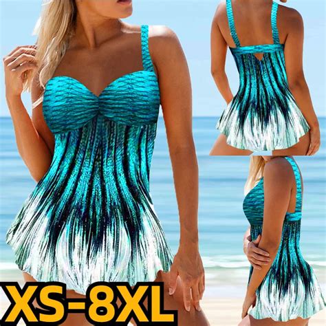 Women Swimwear Swimsuit Bikini Set Summer Loose Tankini Abstract Printing Monokini Bathing Suit