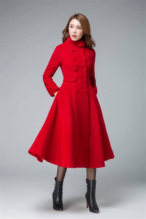 Red Coat Wool Coat Winter Coat Warm Coat Fit And Flare Coat Long