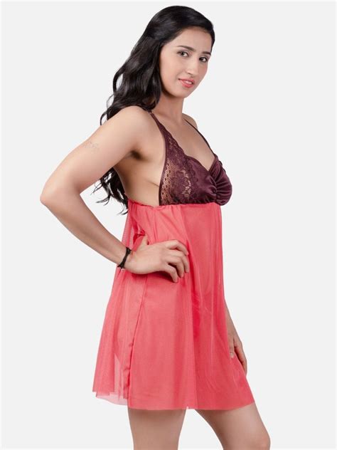 Sexy Net Honeymoon Peach Babydoll Bikini Night Dress K Uh At Rs