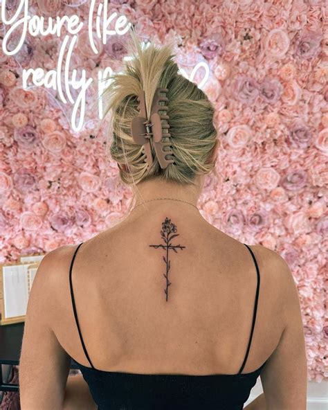 Classy Spine Flower And Cross Tattoo For Women Artistic Fusion Cross