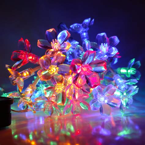 Solar Powered Peach Blossom String Lights Led Multi Colored