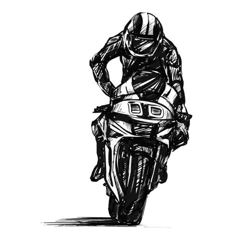 Dessin D Un Homme Conduisant Une Course De Moto Vecteur Premium