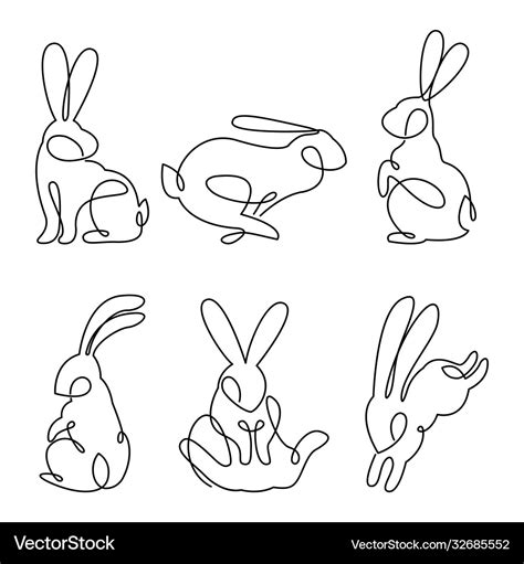 Continuous line drawing easter rabbit set Vector Image