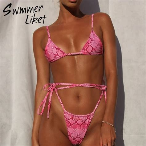 High Cut Thong Bikini Set Bathing Suit Printed Swimsuit Female Sexy