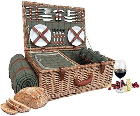 Luxury 4 Person Wicker Chiller Picnic Hamper Basket With Cooler