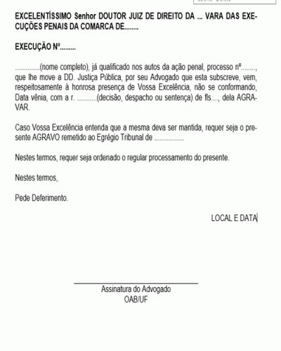 Referência para Petição Penal Agravo em Execução Modelo Gratuito