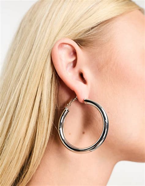 Designb London Big Hoop Earrings In Silver Asos