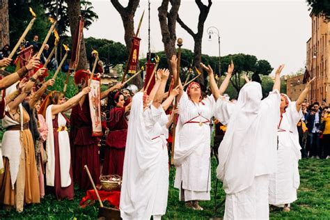 Reenactment Of Ceremony With Roman Priestesses In The Maximum Circus Of