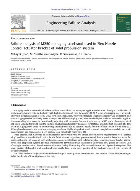 Pdf Failure Analysis Of M Maraging Steel Stud Used In Flex Nozzle
