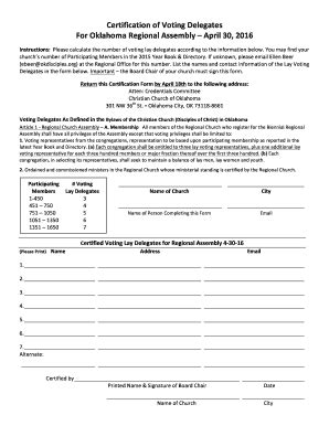 Fillable Online Okdisciples Certification Of Voting Delegates Form