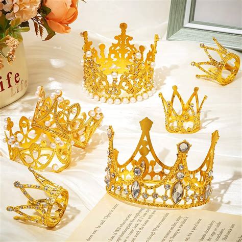 Ayfjovs 20 Pcs 5 Styles Gold Crown Cake Topper Mini Crowns Small Crown