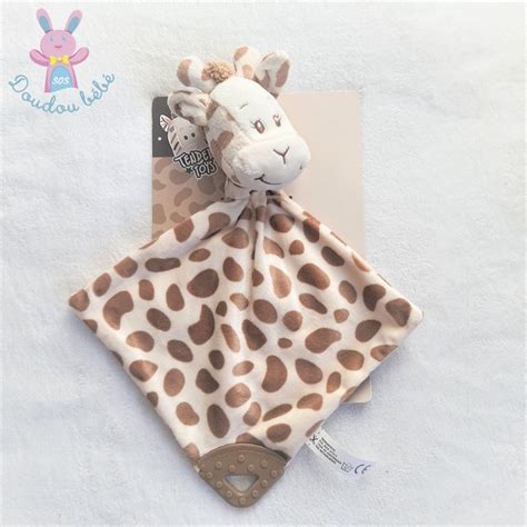 Doudou Plat Girafe Marron Blanc Anneau De Dentition TENDER TOYS