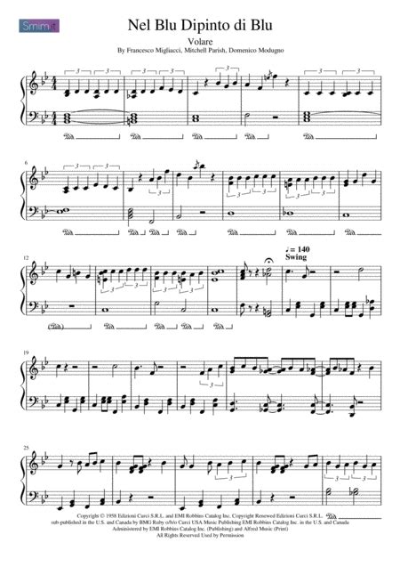 Volare By Domenico Modugno Easy Piano Digital Sheet Music Sheet