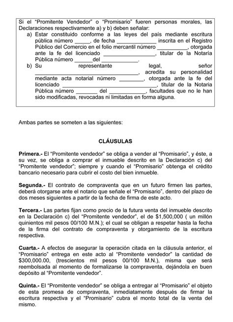 Ejemplo Contrato De Promesa De Compraventa Mexico